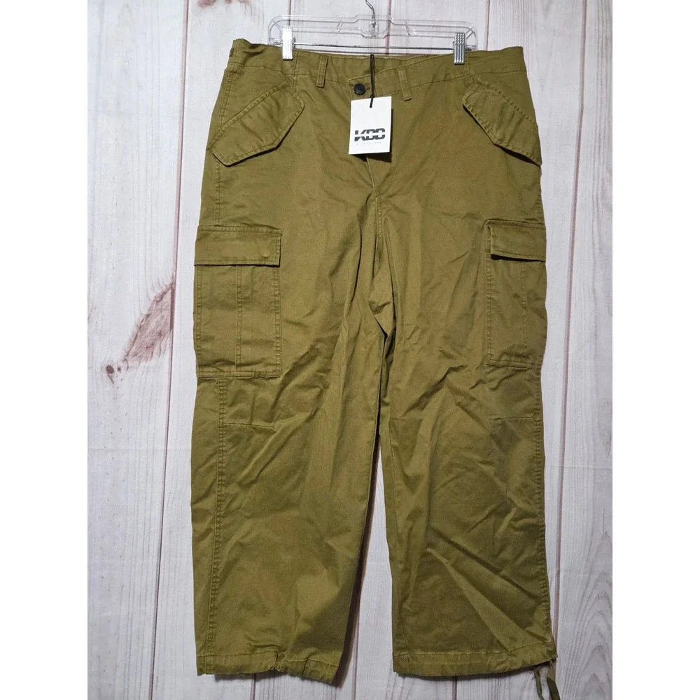 KBB by Kahlana Barfield‎ Brown Olive Green Cargo Pants Asymmetric Waist NWT L